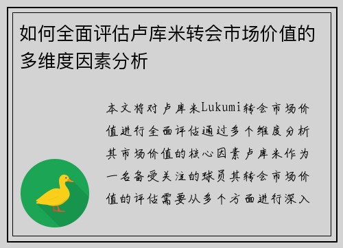如何全面评估卢库米转会市场价值的多维度因素分析